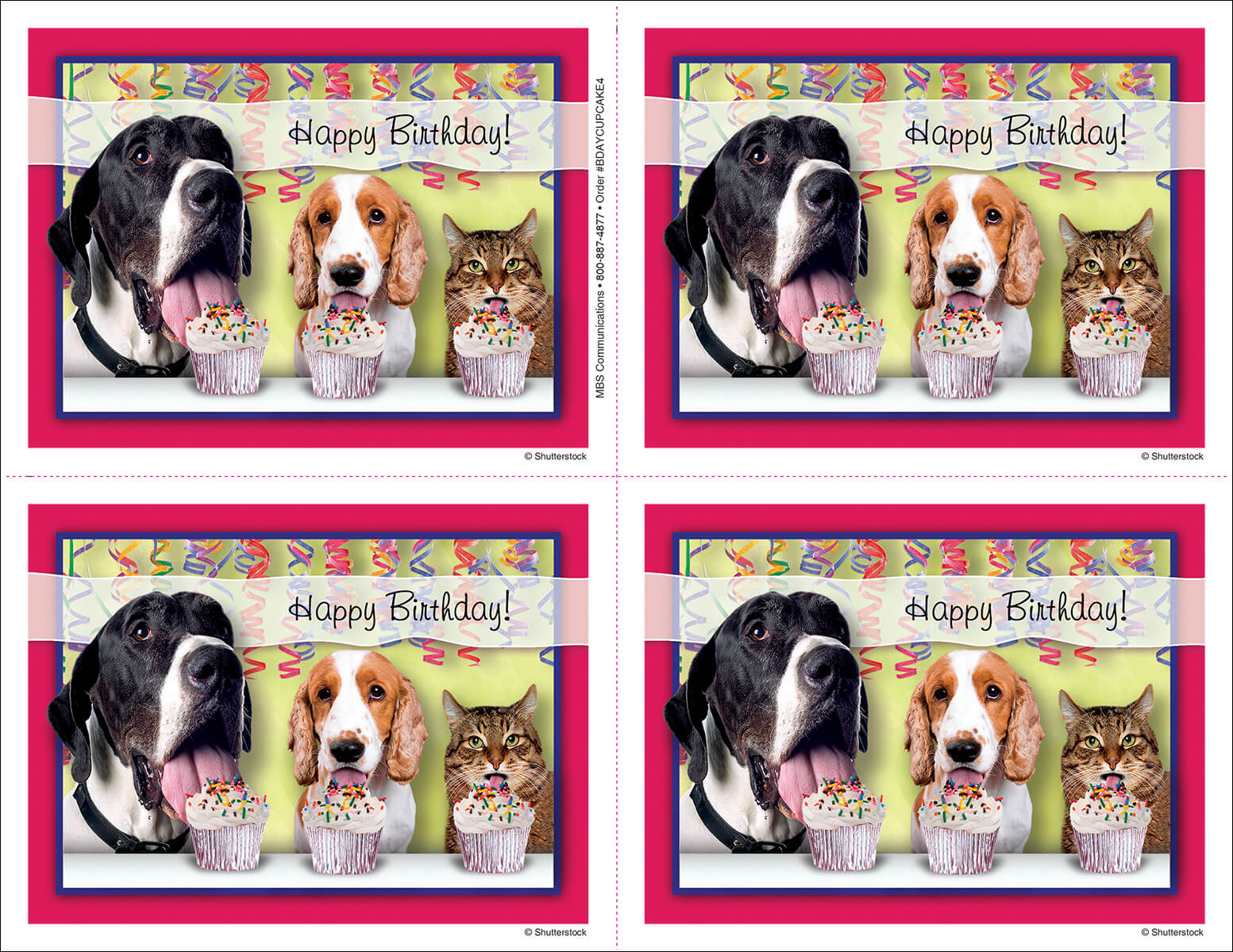 Birthday Cupcake Postcard 4UP