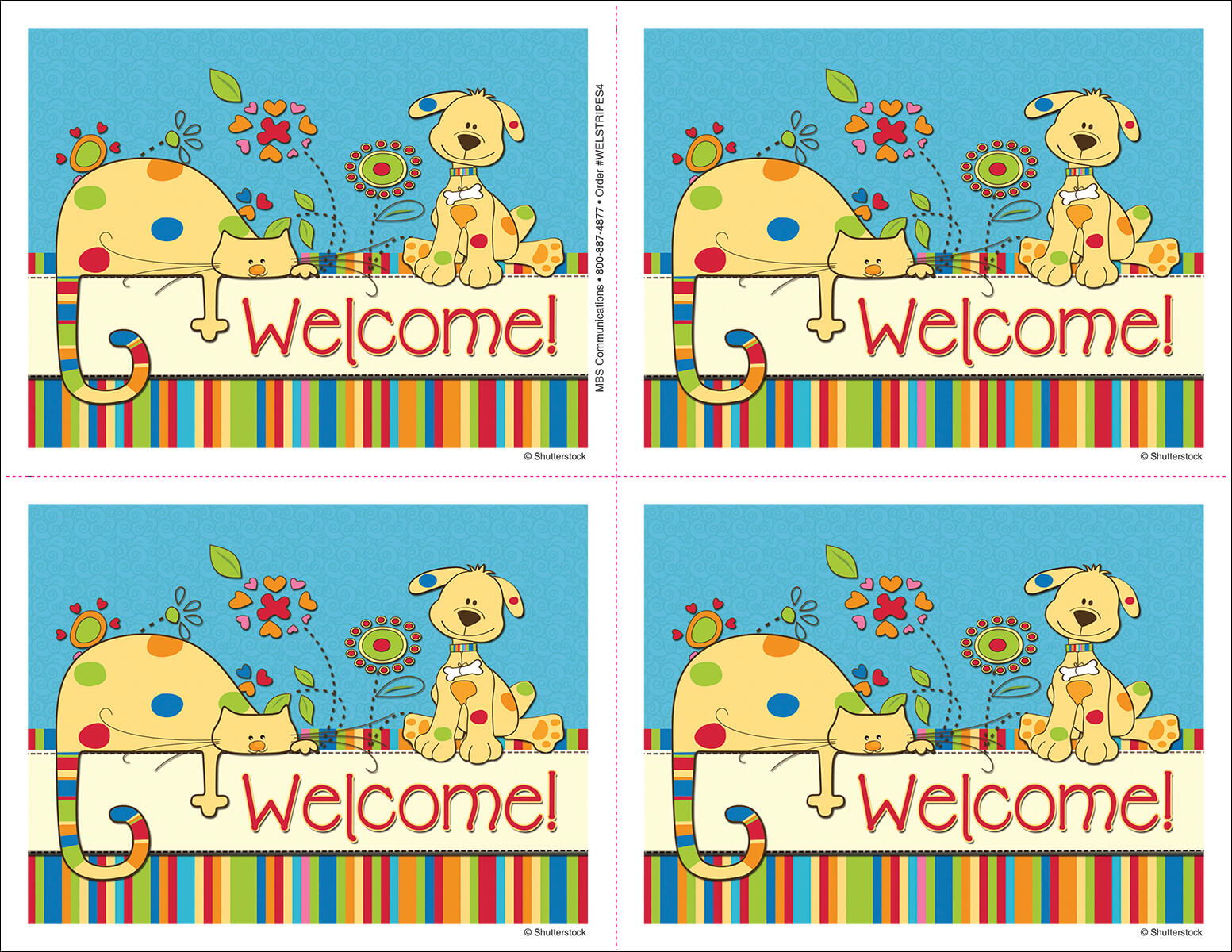 Welcome Stripes Postcard 4UP