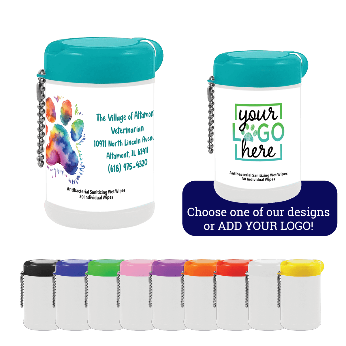 vet wipes with personalized label